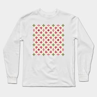 Retro Floral Pattern - Pink & Green Long Sleeve T-Shirt